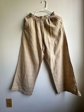 OAK + FORT Linen Blend Wide Leg Plaid Pants - Minimalist Neutral